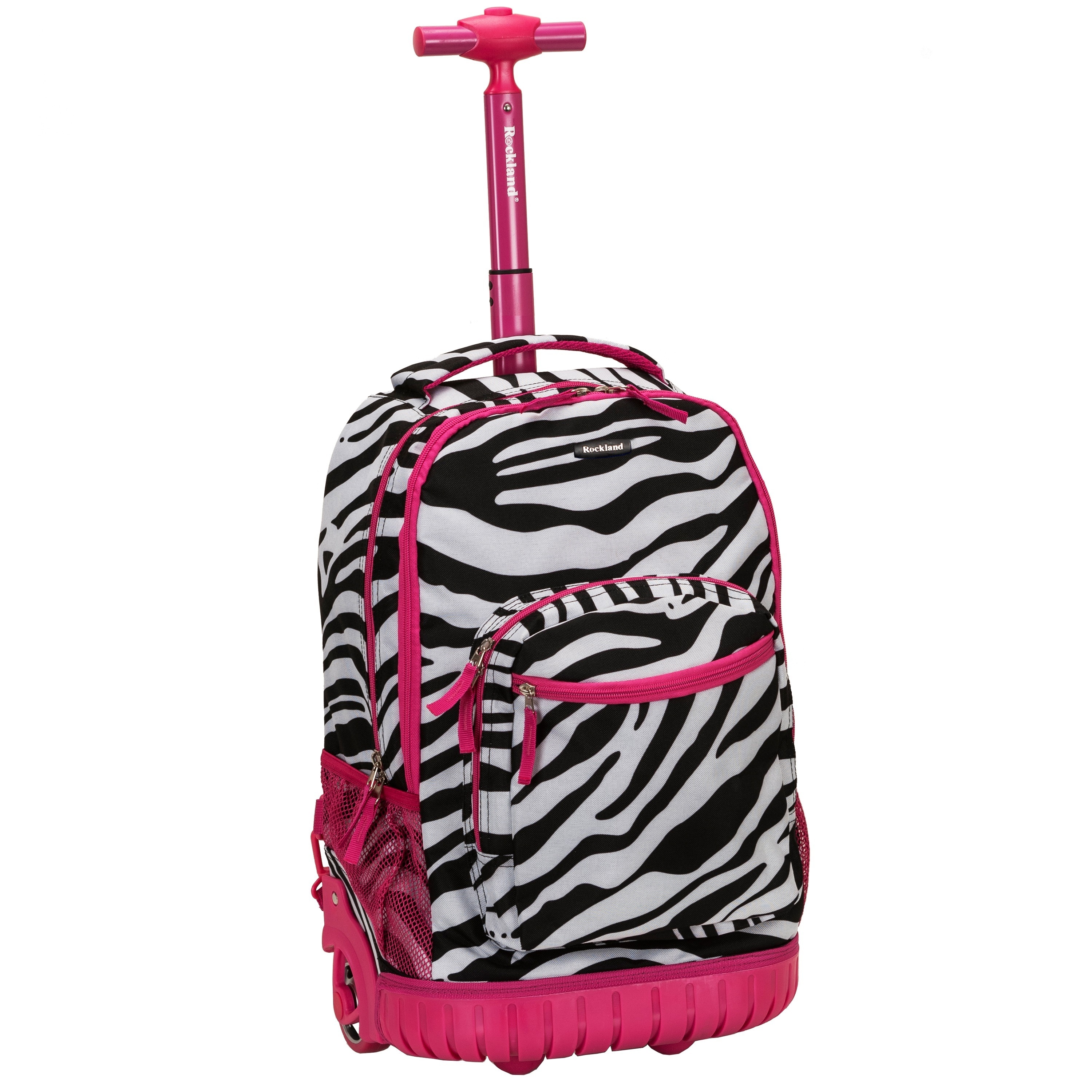 Rockland Pink Zebra 18 inch Rolling Laptop Backpack