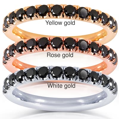 Annello by Kobelli 14k Gold 1/2ct TDW Black Diamond Comfort Fit Flame French Pave Band