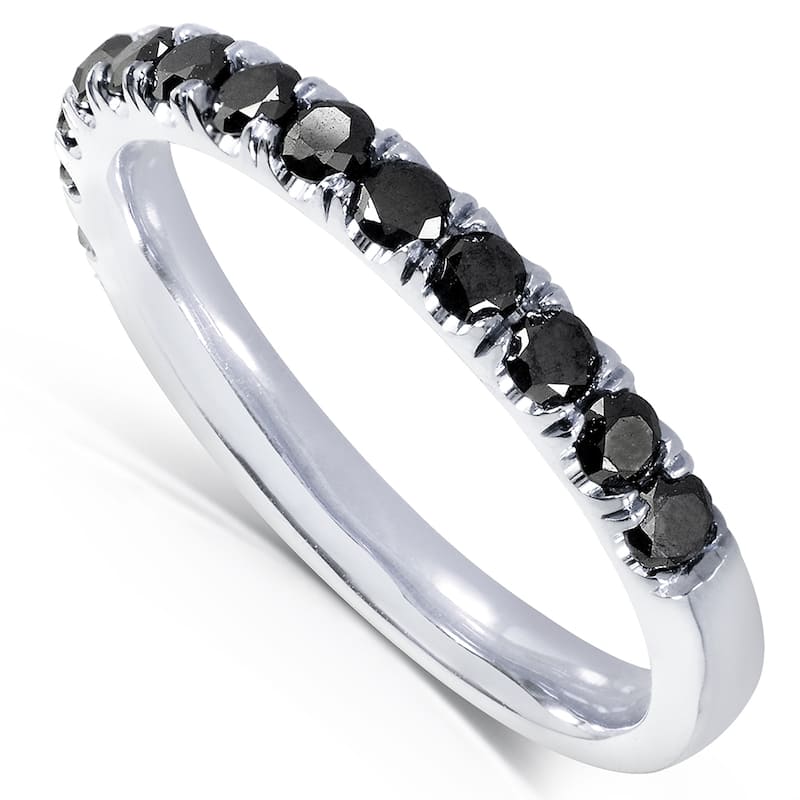 Annello by Kobelli 14k Gold 1/2ct TDW Black Diamond Comfort Fit Flame French Pave Band