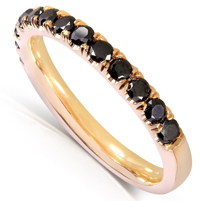 Annello by Kobelli 14k Gold 1/2ct TDW Black Diamond Comfort Fit Flame French Pave Band