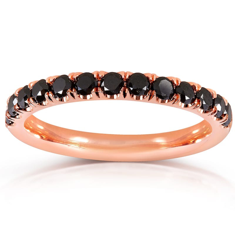 Annello by Kobelli 14k Gold 1/2ct TDW Black Diamond Comfort Fit Flame French Pave Band - 4 - Rose