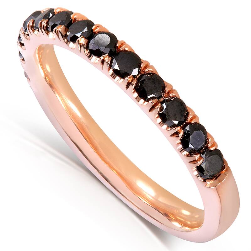 Annello by Kobelli 14k Gold 1/2ct TDW Black Diamond Comfort Fit Flame French Pave Band