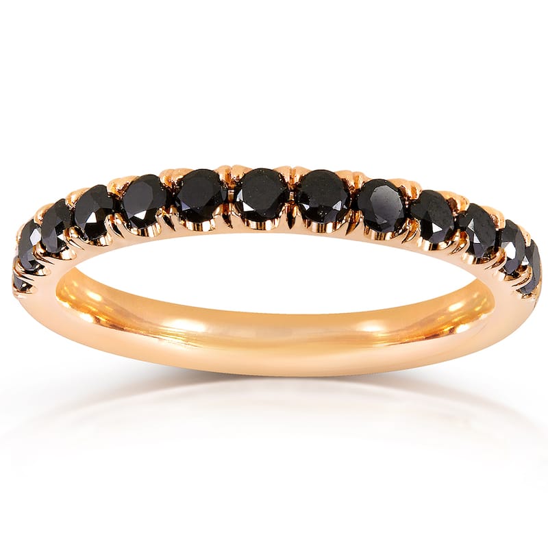 Annello by Kobelli 14k Gold 1/2ct TDW Black Diamond Comfort Fit Flame French Pave Band - 4 - Yellow