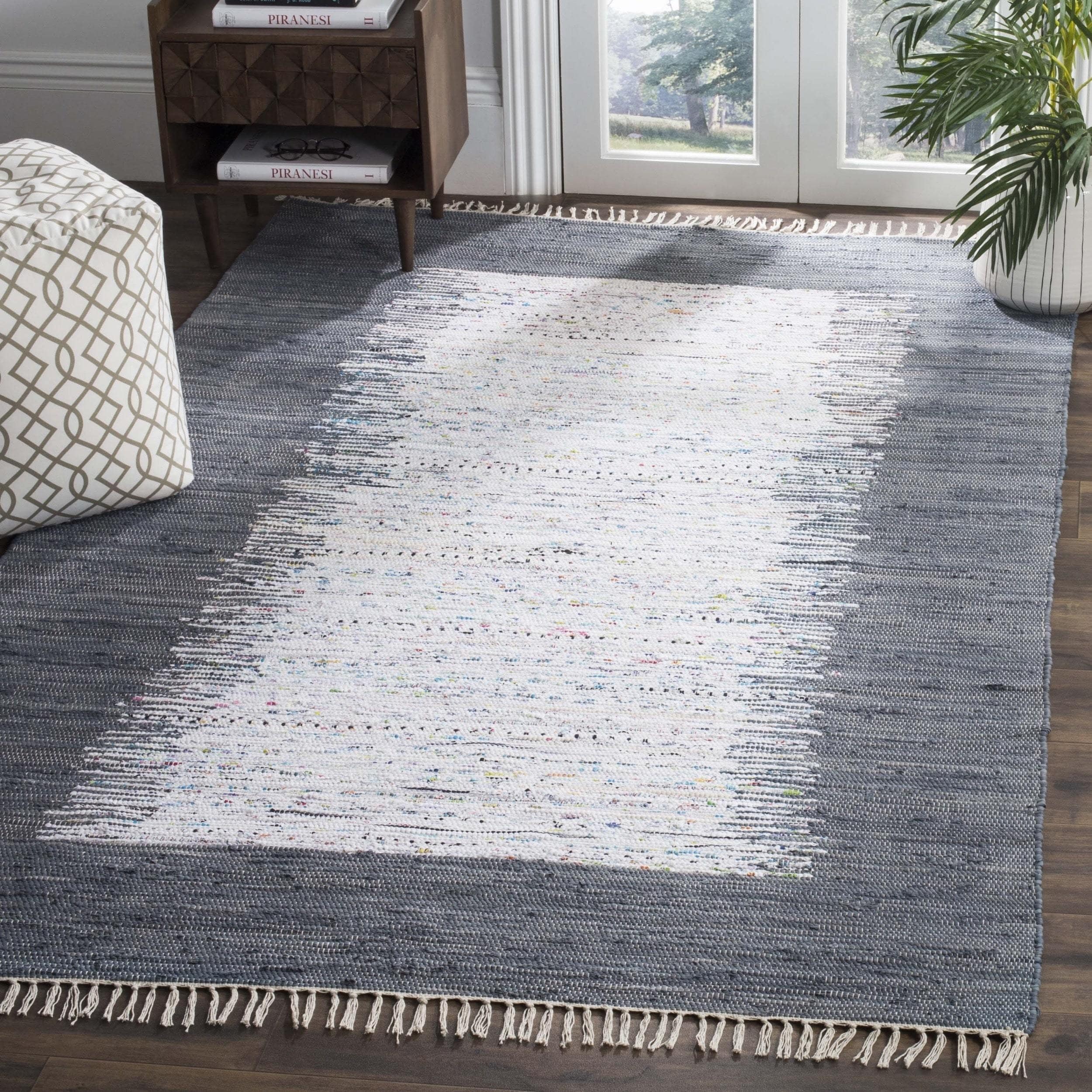 Safavieh Hand woven Montauk Ivory/ Grey Cotton Rug (6 Square)