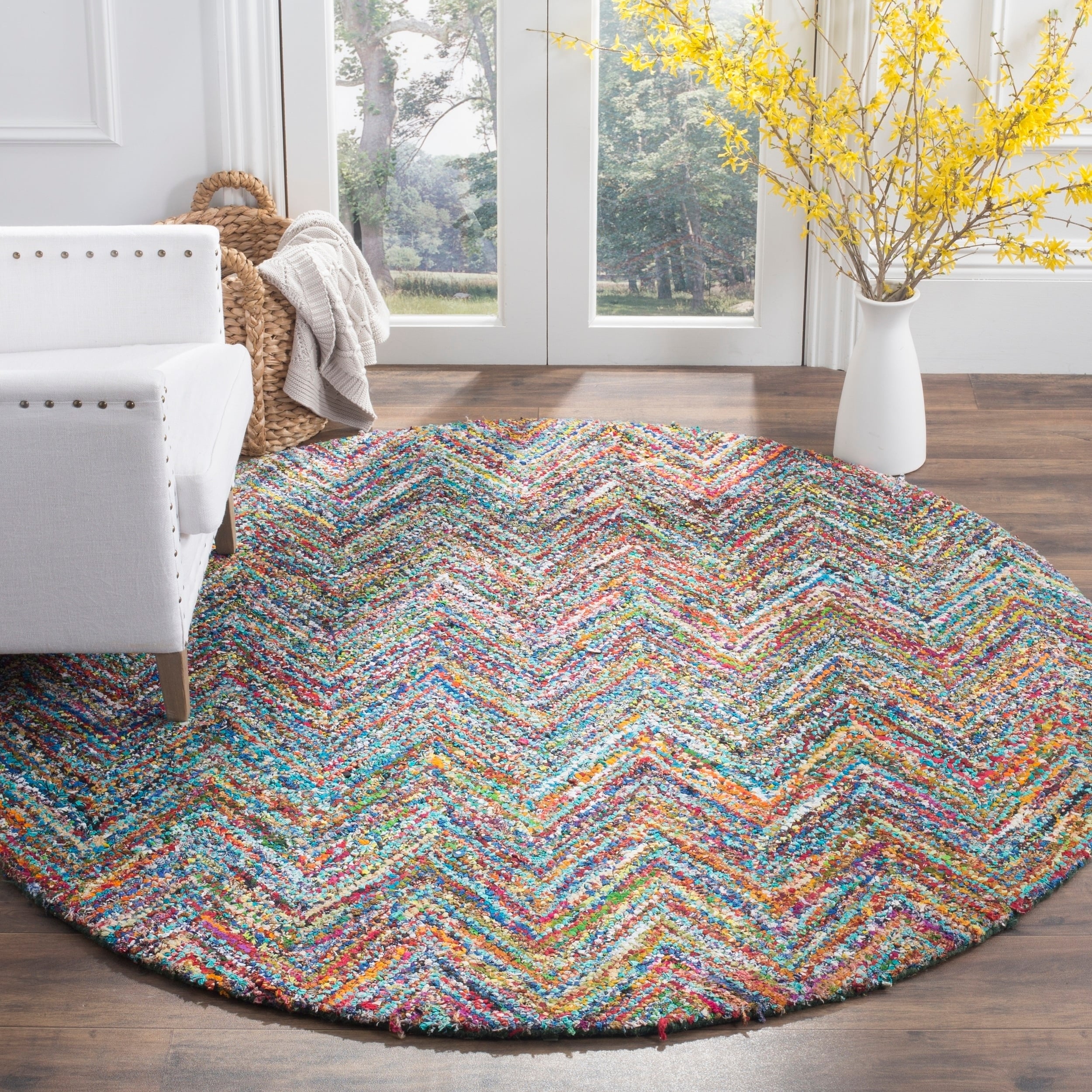 Safavieh Handmade Nantucket Blue/ Multi Cotton Rug (8 Round)