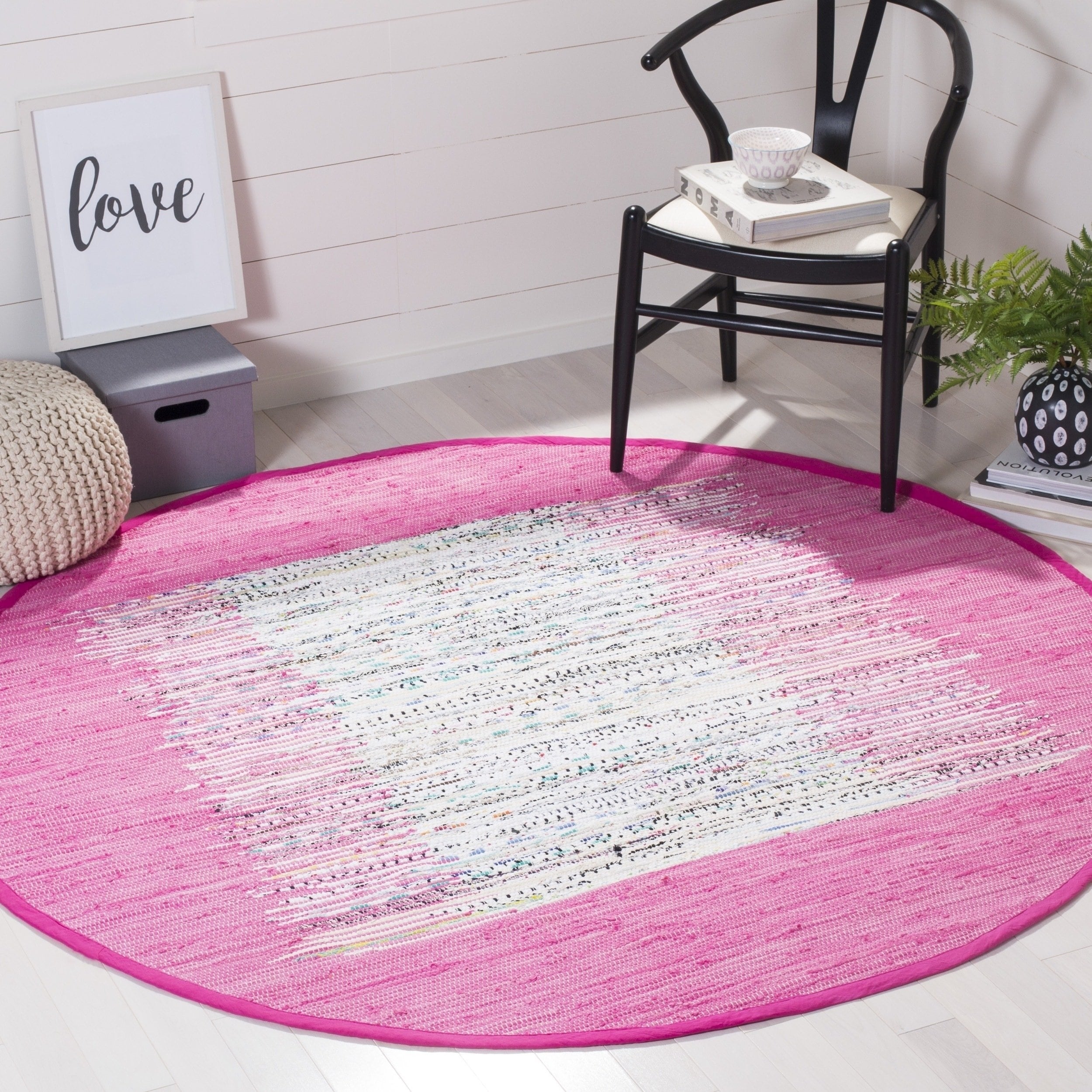 Safavieh Hand woven Montauk Ivory/ Pink Cotton Rug (6 Round)