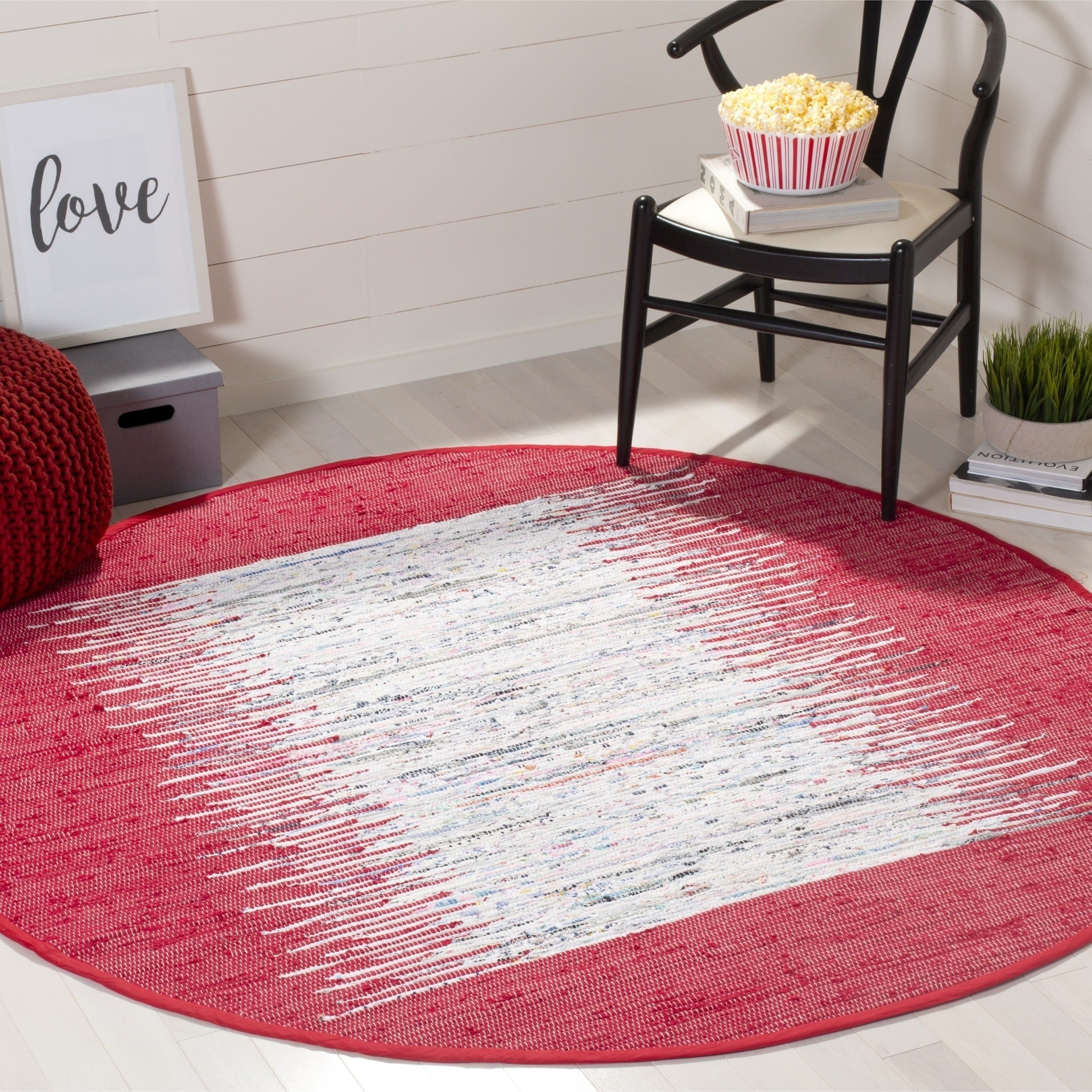 Safavieh Hand woven Montauk Ivory/ Red Cotton Rug (6 Round)