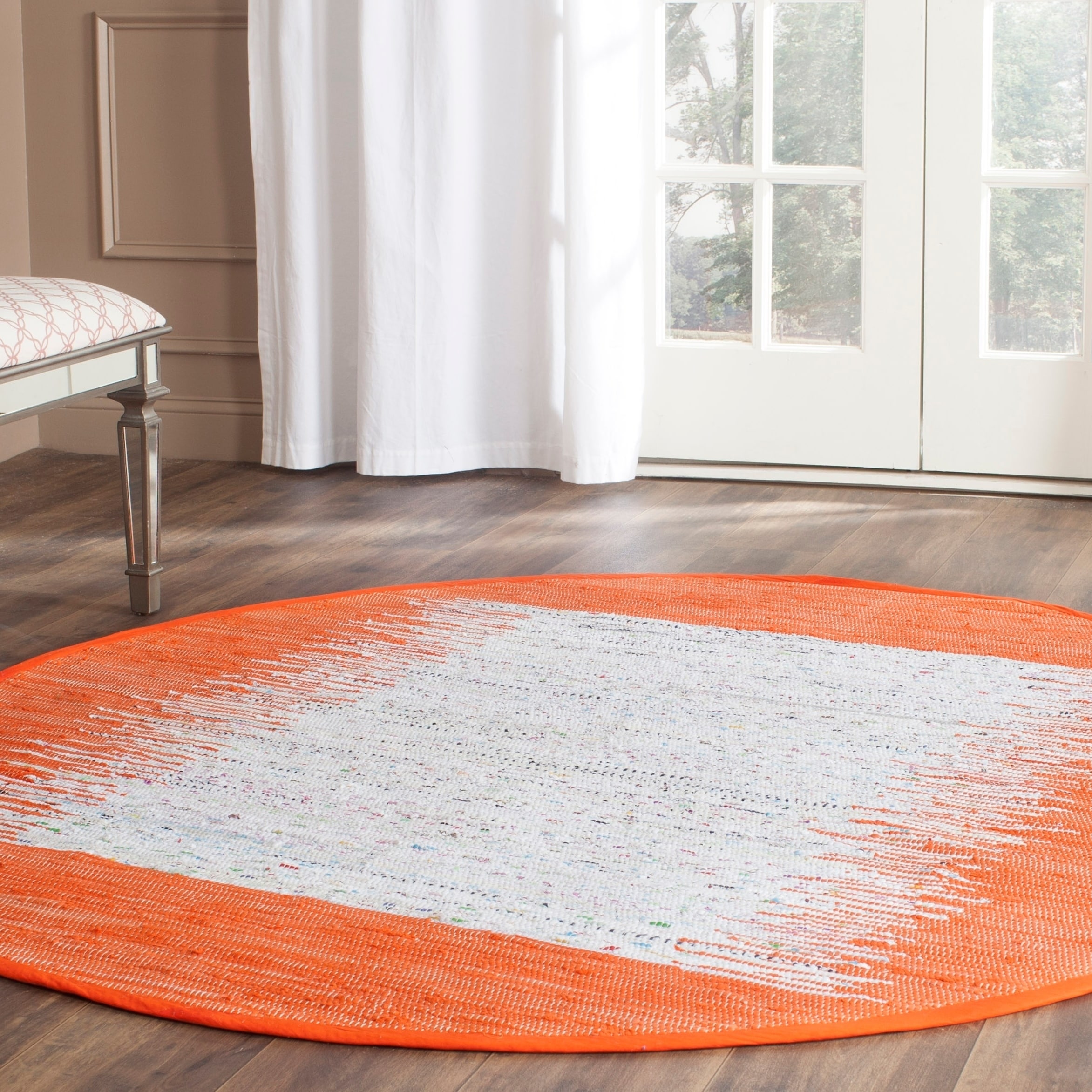 Safavieh Hand woven Montauk Ivory/ Orange Cotton Rug (6 Round)