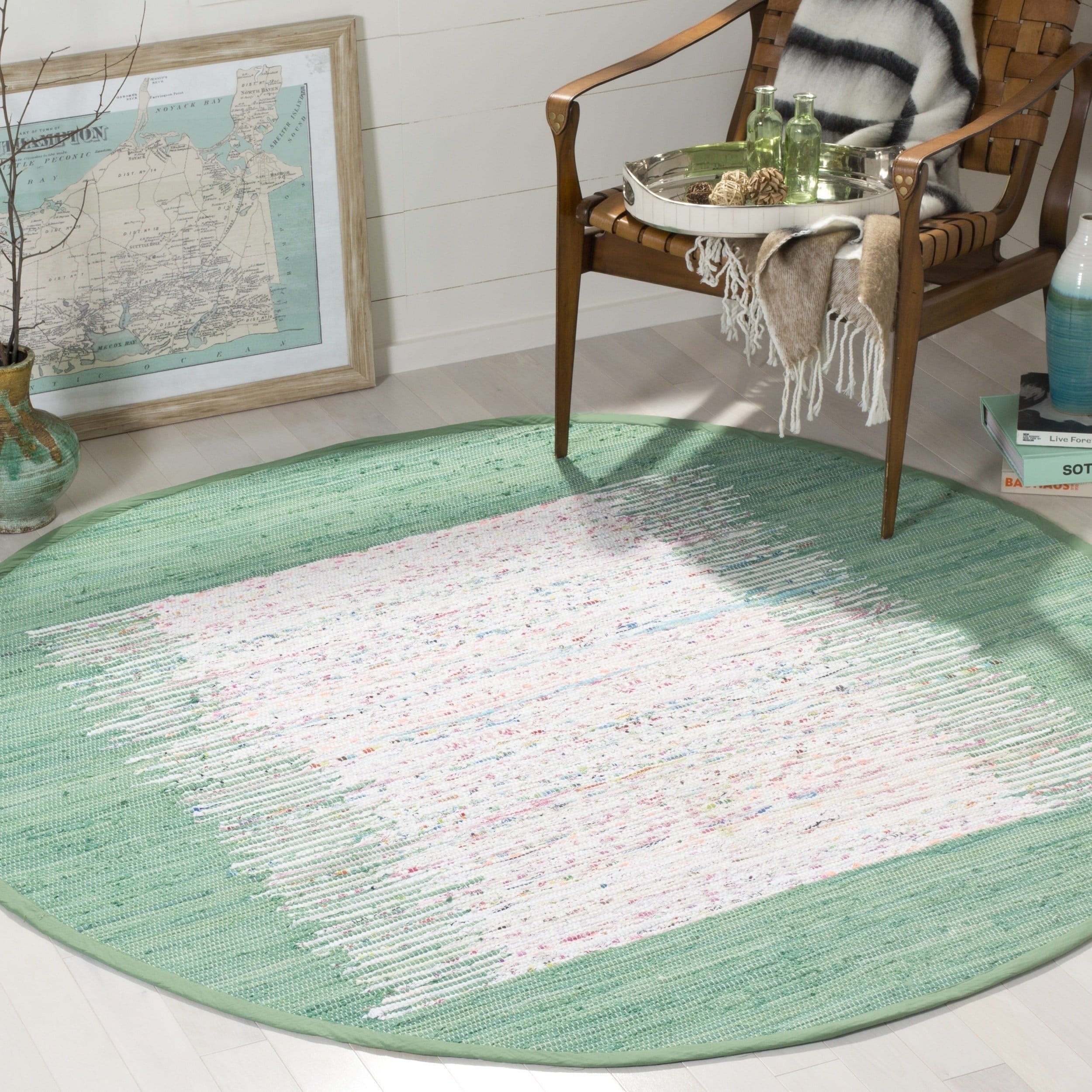 Safavieh Hand woven Montauk Ivory/ Green Cotton Rug (6 Round)