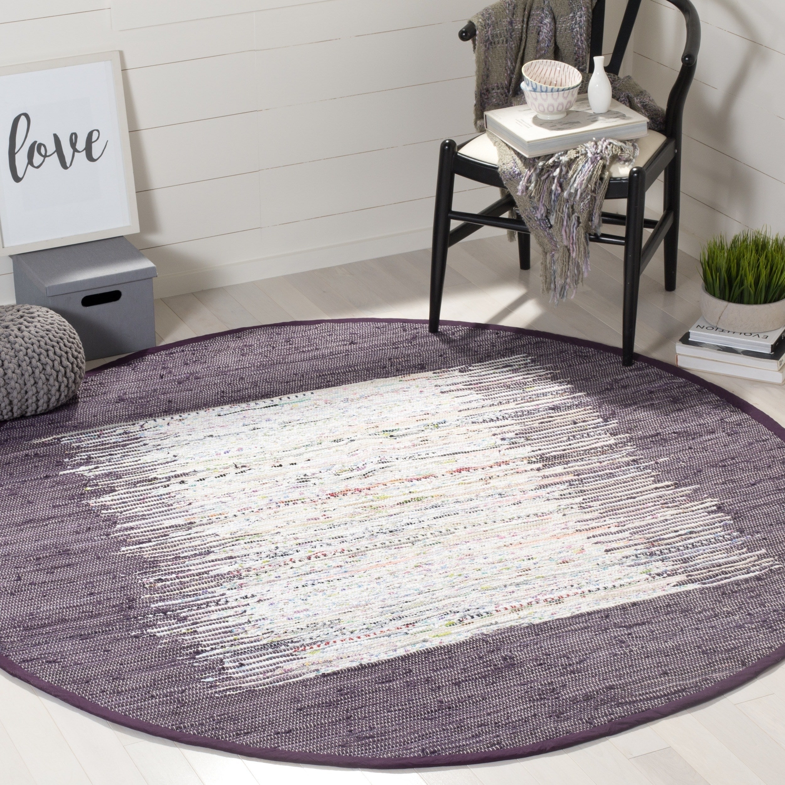 Safavieh Hand woven Montauk Ivory/ Purple Cotton Rug (6 Round)