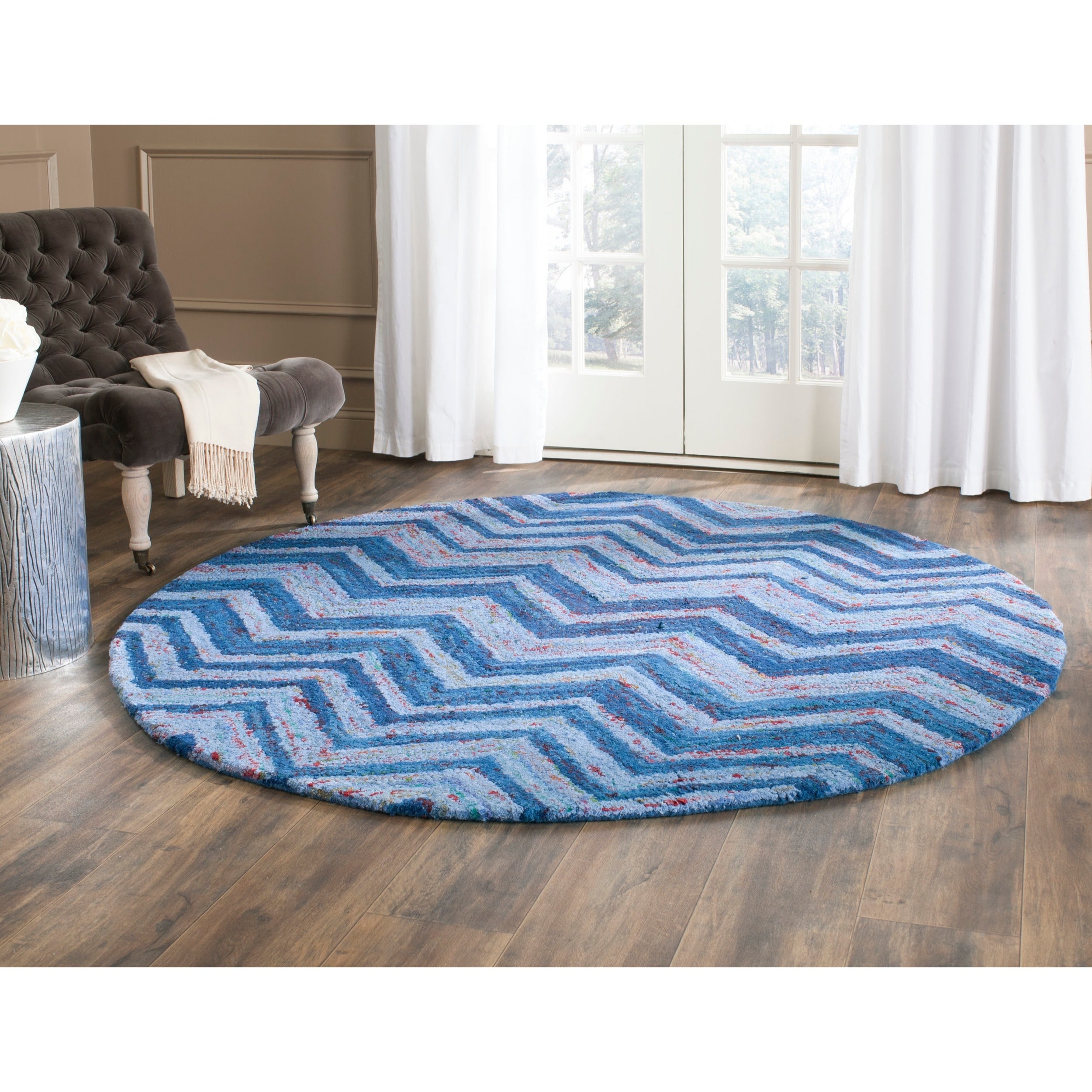 Safavieh Handmade Nantucket Blue/ Multi Cotton Rug (4 Round)