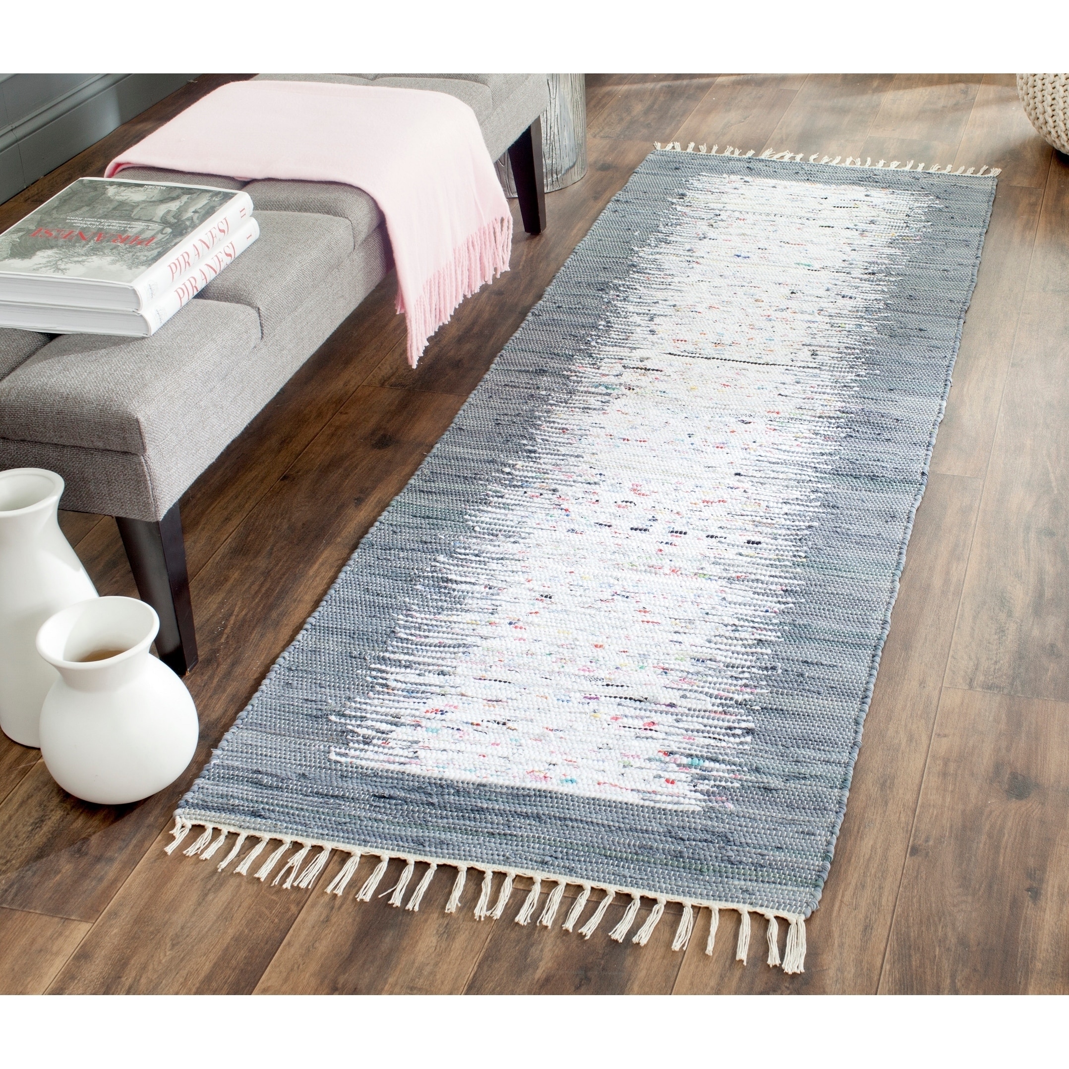 Safavieh Hand woven Montauk Ivory/ Grey Cotton Rug (23 X 7)