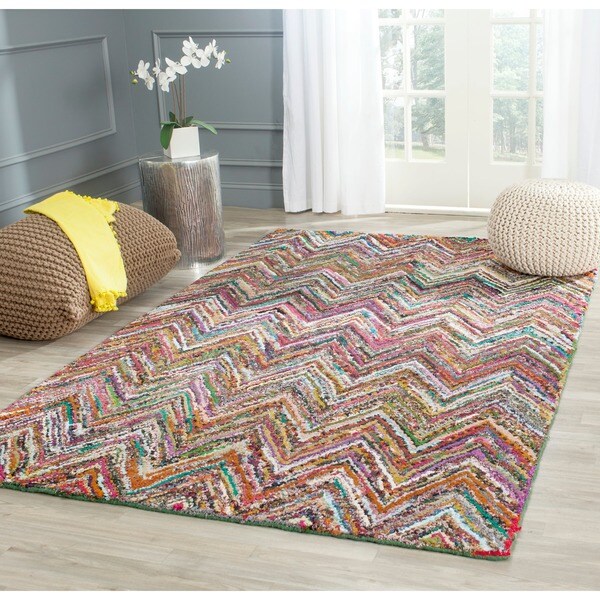 Safavieh Handmade Nantucket Abstract Chevron Blue/ Multi Cotton Rug - 9' x 12'