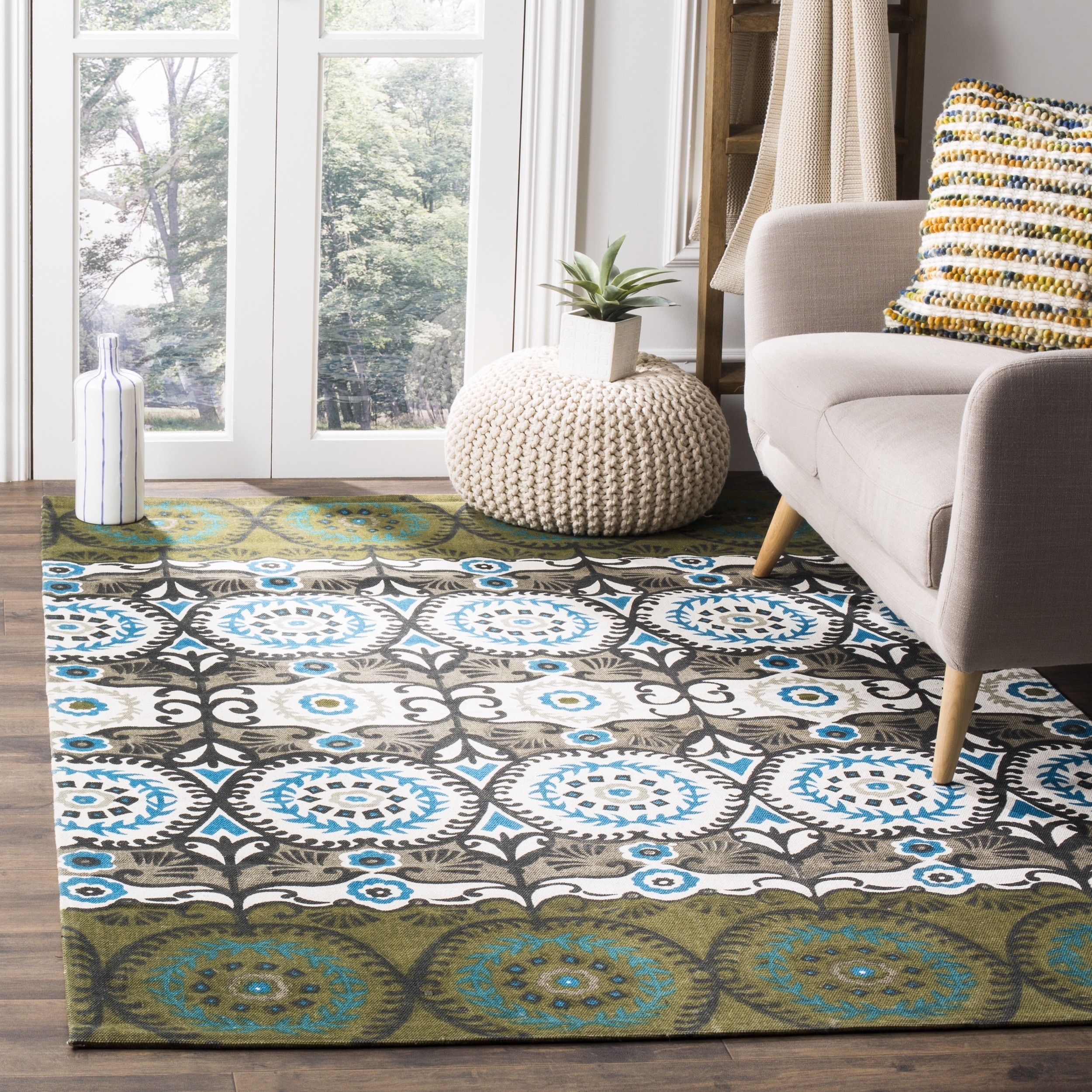 Safavieh Hand loomed Cedar Brook Green/ Teal Cotton Rug (5 X 8)