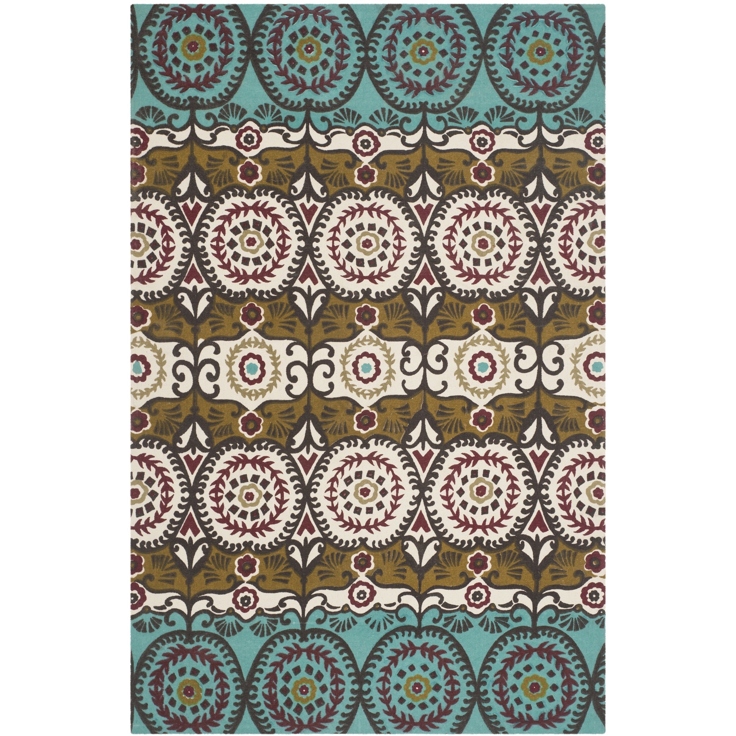 Safavieh Hand loomed Cedar Brook Turquoise/ Burgundy Cotton Rug (5 X 8)