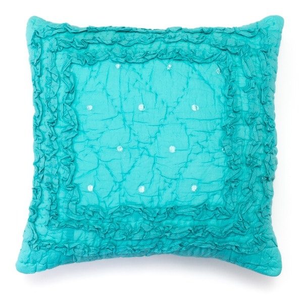 Cottage Home Pretty Teal Ruffled Throw Pillow