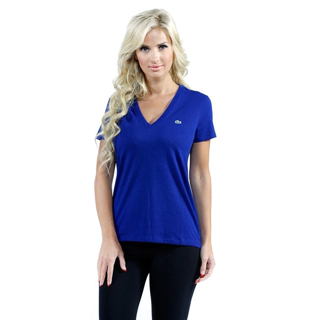 Lacoste Womens Blue Jersey V neck T shirt