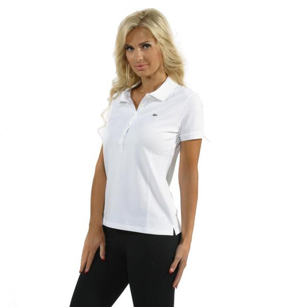 Shop Lacoste Women's White 5-button Stretch Pique Polo - Free Shipping ...