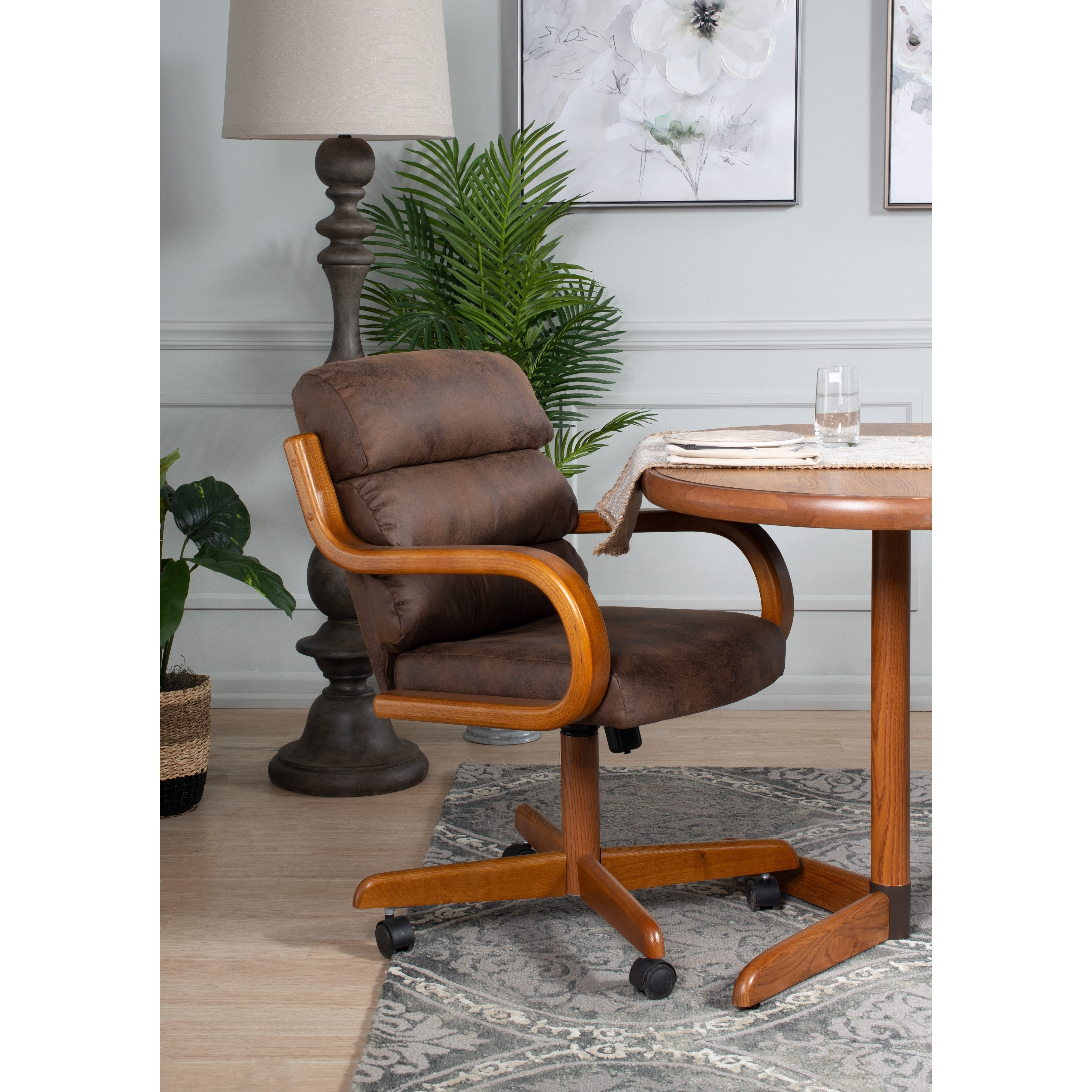 Solid Wood Rolling  Caster Dining Chair  with Tilt and 