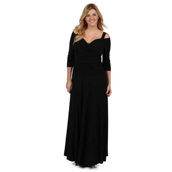 Evanese Women's Plus Size Elegant Long Dress with 3/4 Sleeve in Black 2X  (As Is Item) - Bed Bath & Beyond - 9071731