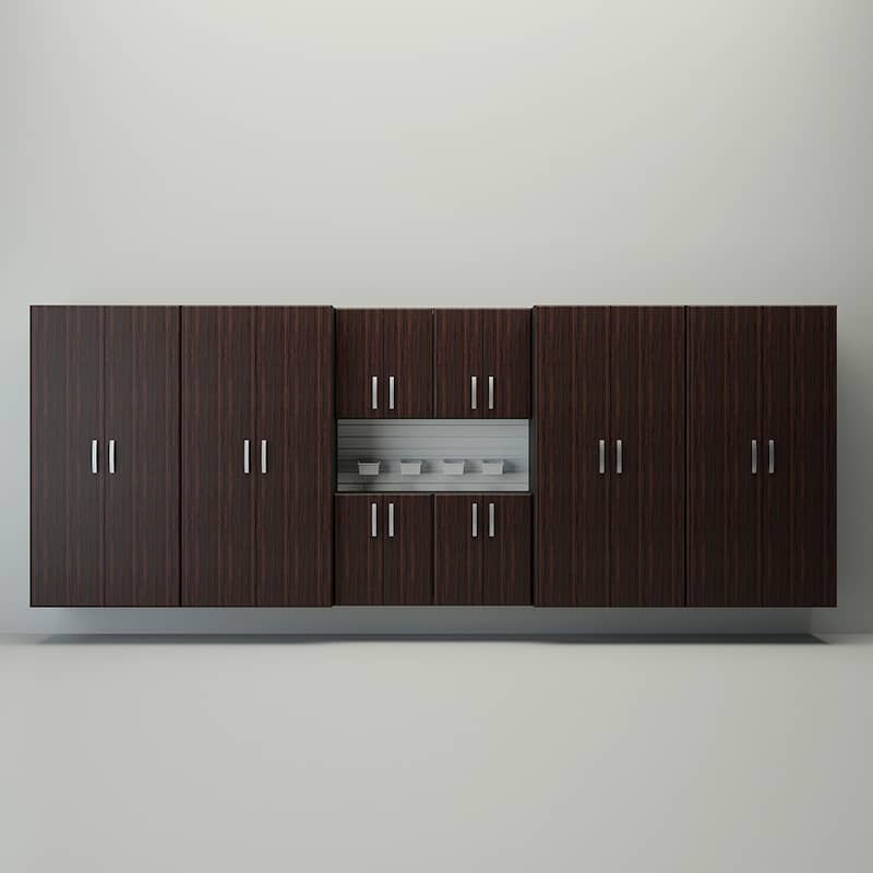 14 Piece Slatwall Panel, Cabinet, Bin Storage Set - Silver Slat Wall/Silver Cabinet