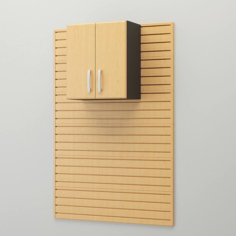 14 Piece Slatwall Panel, Cabinet, Bin Storage Set - Silver Slat Wall/Silver Cabinet