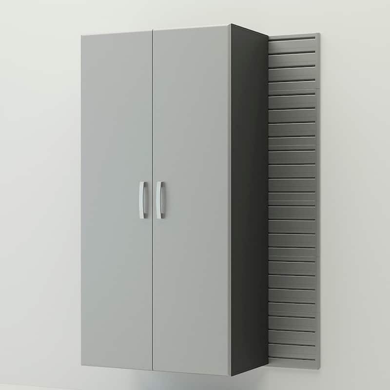 14 Piece Slatwall Panel, Cabinet, Bin Storage Set - Silver Slat Wall/Silver Cabinet