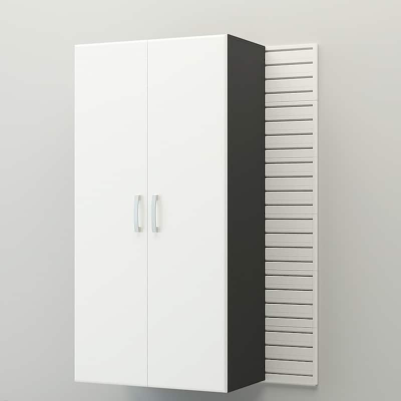 14 Piece Slatwall Panel, Cabinet, Bin Storage Set - Silver Slat Wall/Silver Cabinet