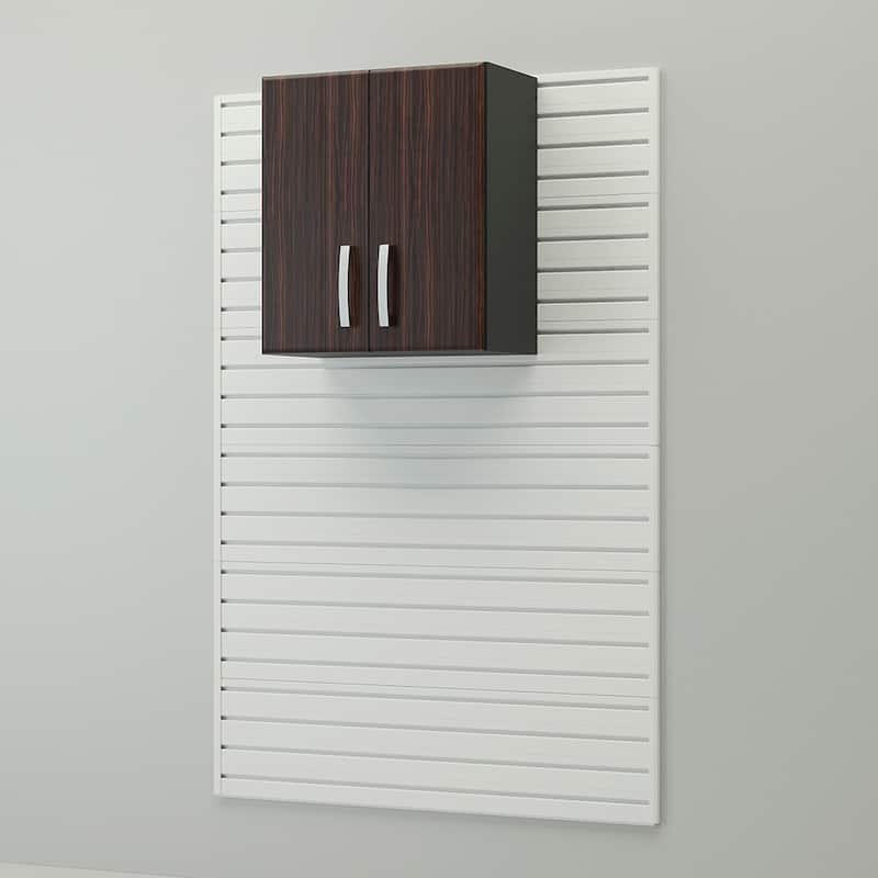 14 Piece Slatwall Panel, Cabinet, Bin Storage Set - Silver Slat Wall/Silver Cabinet