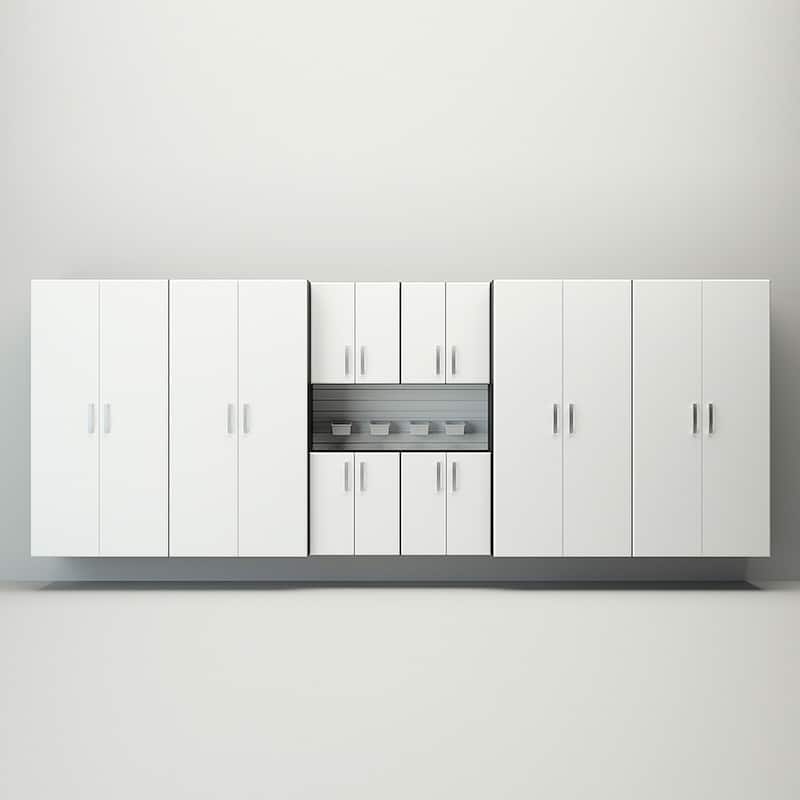 14 Piece Slatwall Panel, Cabinet, Bin Storage Set - Silver Slat Wall/Silver Cabinet