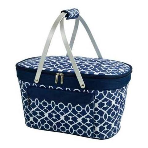 Picnic at Ascot Blue and White Trellis Collapsible Insulated Fabric Basket