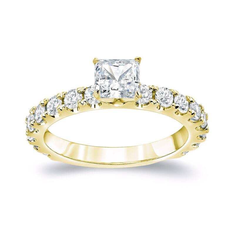 Auriya 14k Gold 1 1/2ctw Classic Princess-Cut Diamond Engagement Ring - 4 - Yellow