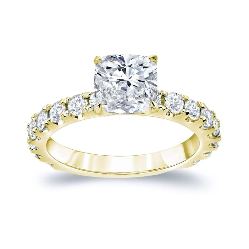 Auriya 14k Gold 2 1/2ctw Cushion-cut Diamond Engagement Ring Certified - Yellow - 4