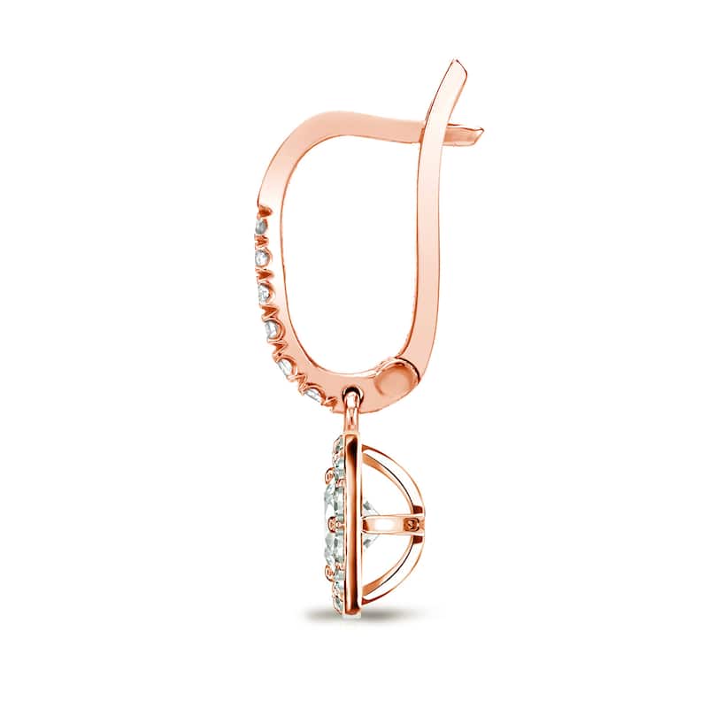 Auriya 1/2ctw Princess-cut Halo Diamond Dangle Earrings 14k Rose Gold