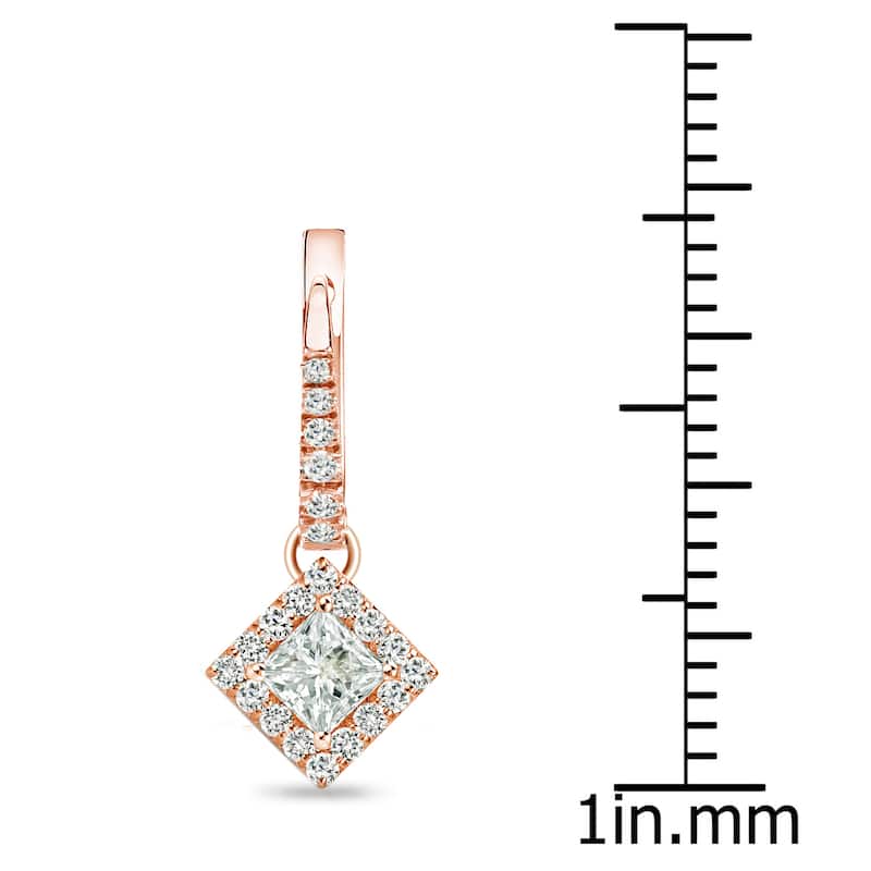 Auriya 1/2ctw Princess-cut Halo Diamond Dangle Earrings 14k Rose Gold