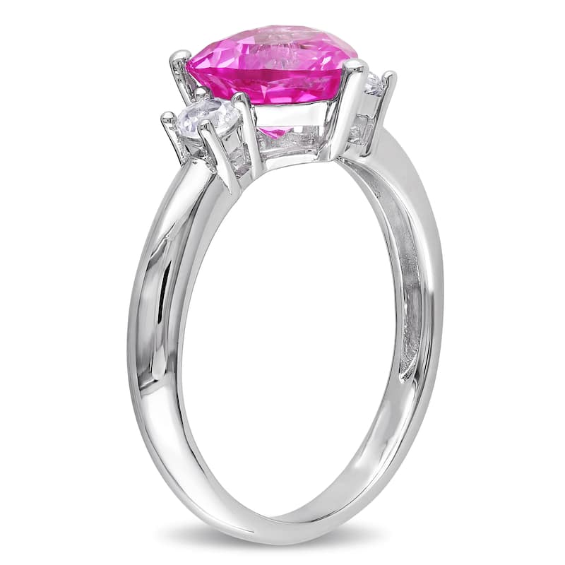 Miadora Sterling Silver Created Pink and White Sapphire Heart Ring