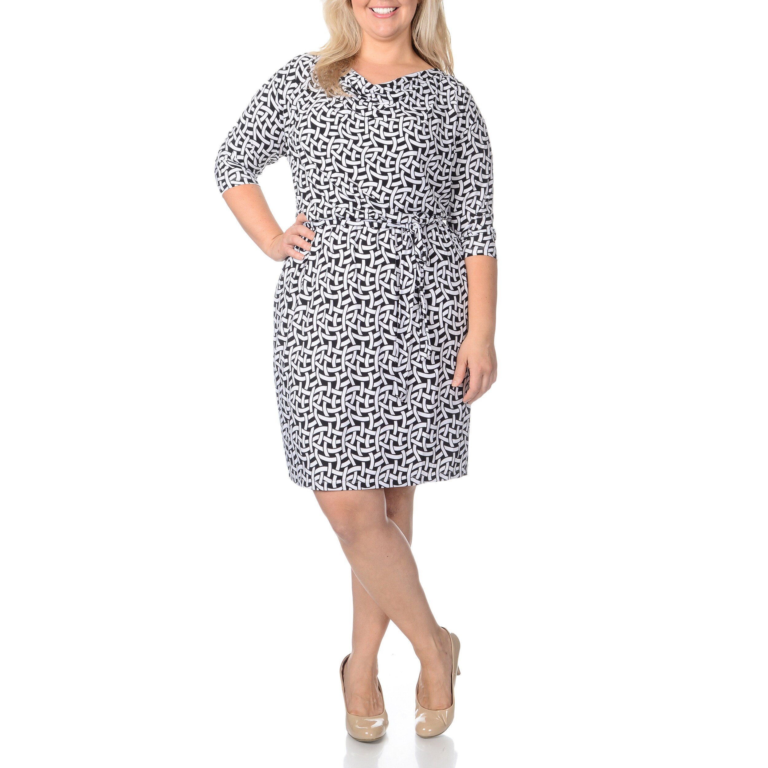 London Times Womens Plus Size Geometric Novelty Print Dress