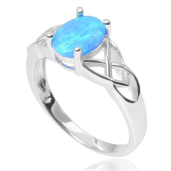 Journee Collection Sterling Silver Faux Opal Celtic Design Ring