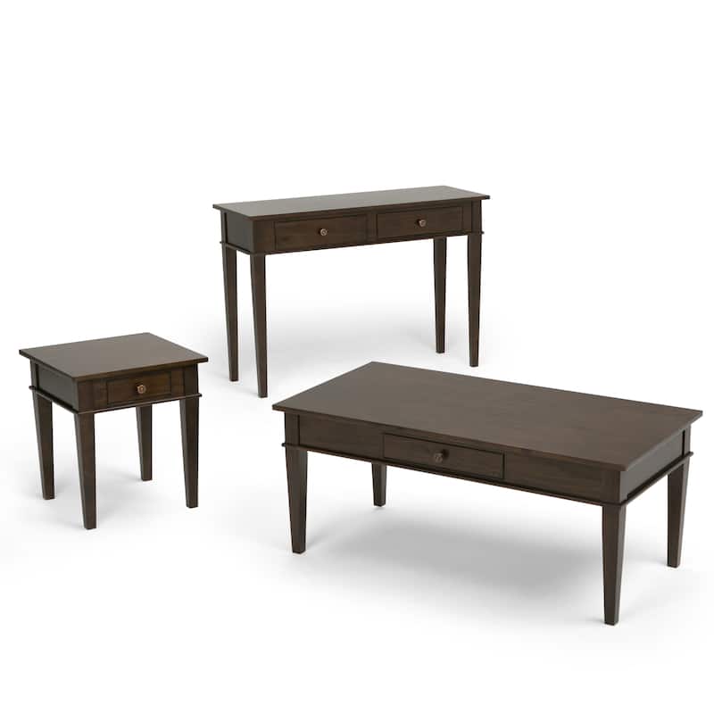 WYNDENHALL Sterling SOLID WOOD 44 inch Wide Rectangle Transitional Coffee Table in Dark Tobacco Brown - 44 W x 22 D x 19 H
