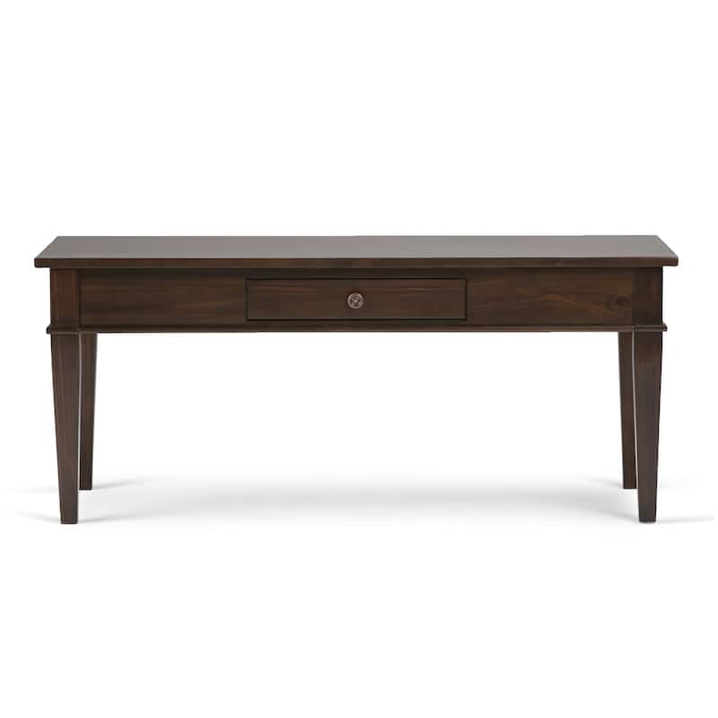 WYNDENHALL Sterling SOLID WOOD 44 inch Wide Rectangle Transitional Coffee Table in Dark Tobacco Brown - 44 W x 22 D x 19 H