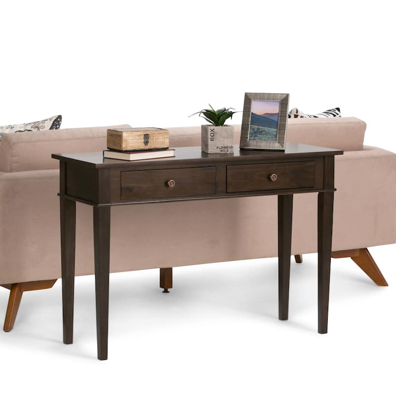 WYNDENHALL Sterling SOLID WOOD 44 inch Wide Transitional Console Sofa Table in Dark Tobacco Brown - 44 W x 16 D x 30 H