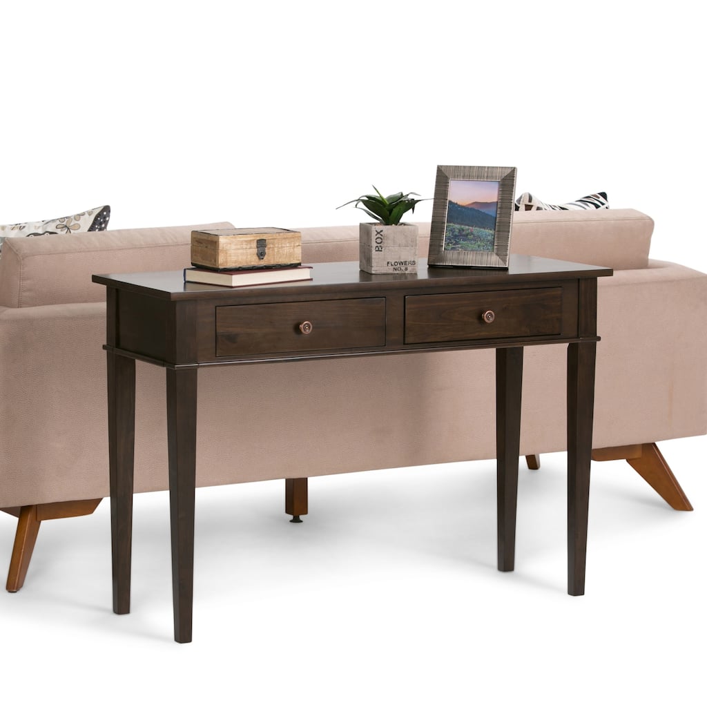 WYNDENHALL Sterling SOLID WOOD 44 inch Wide Transitional Console Sofa Table in Dark Tobacco Brown - 44 W x 16 D x 30 H