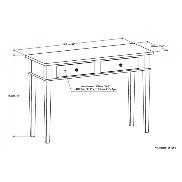 28 inch wide console table