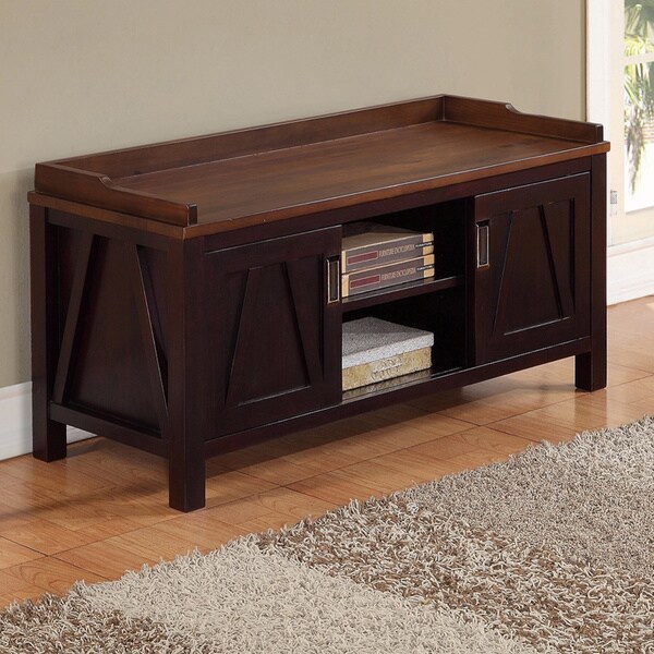 Shop WYNDENHALL Glendale Twotone Dark Brown Entryway Storage Bench