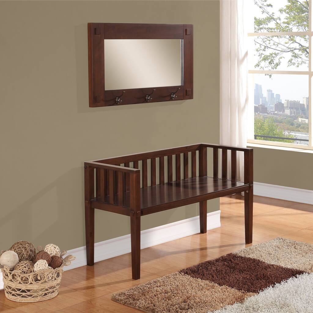 WYNDENHALL Huntington Collection Dark Tobacco Brown Entryway Storage Bench with Mirror