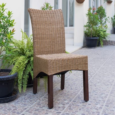 Campbell Woven Rattan/Mahogany Dining Chair (Set of 2)