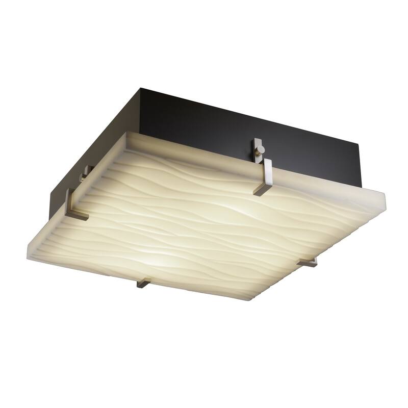 Justice Design Group Porcelina Clips 4-light Brushed Nickel Flush Mount, Square Waves Shade