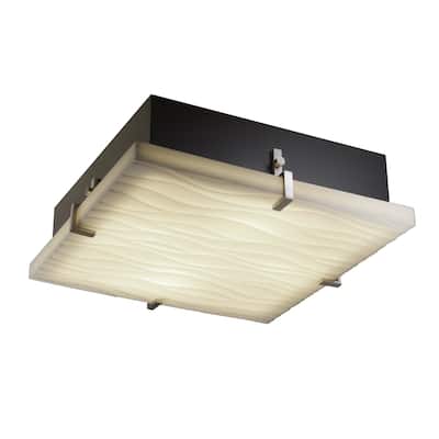 Justice Design Group Porcelina Clips 4-light Brushed Nickel Flush Mount, Square Waves Shade