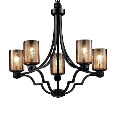 Justice Design Fusion Argyle 5-light Matte Black Chandelier, Mercury Cylinder - Flat Rim Shade