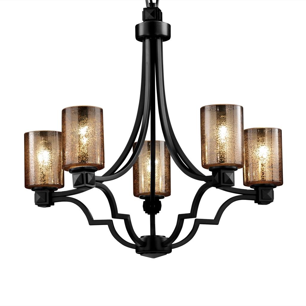 Justice Design Fusion Argyle 5-light Matte Black Chandelier, Mercury Cylinder - Flat Rim Shade
